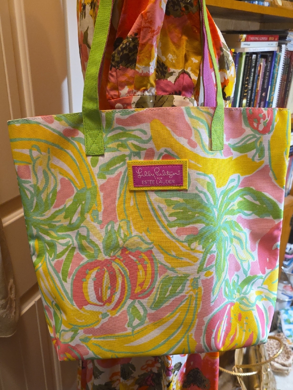 Lilly Pulitzer x Estée Lauder Pink & Yellow Tropical Canvas Tote